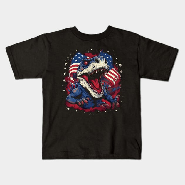 Patriotic Dinosaur Kids T-Shirt by JH Mart